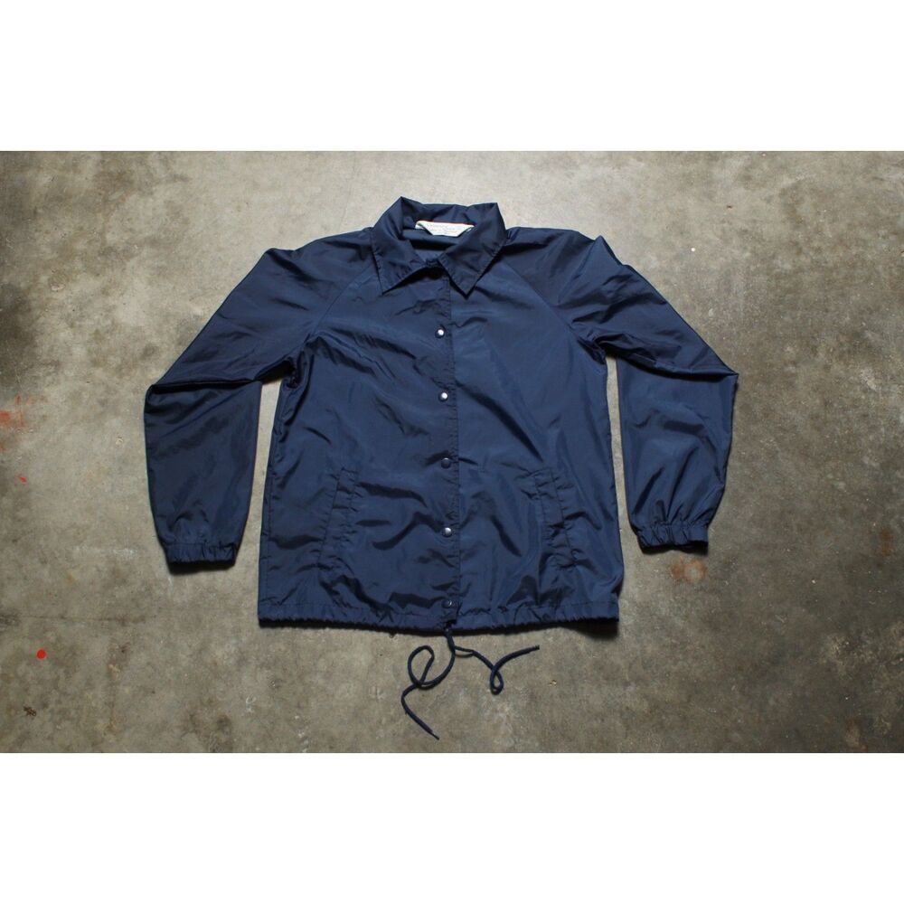 Vintage 90's Current Seen Navy Blue Light Weight Nylon Button Snap Jacket Small